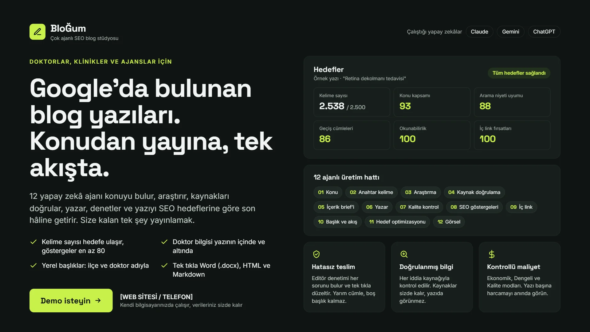 BloĞum – Çok Ajanlı SEO Blog Stüdyosu otomasyon ekranı — Marka Rengi