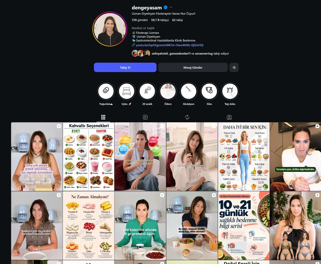 Hanse Nur Özyurt Instagram profili — Marka Rengi sosyal medya yönetimi
