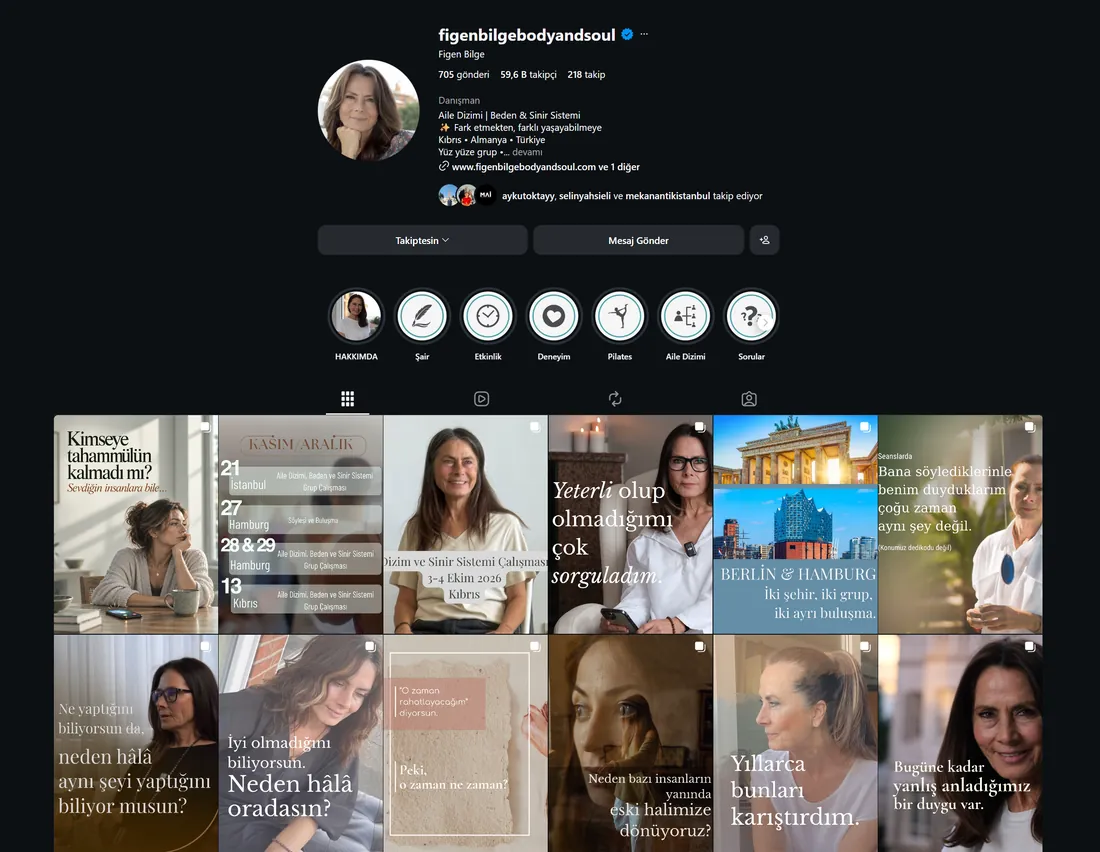 Figen Bilge Instagram profili — Marka Rengi sosyal medya yönetimi