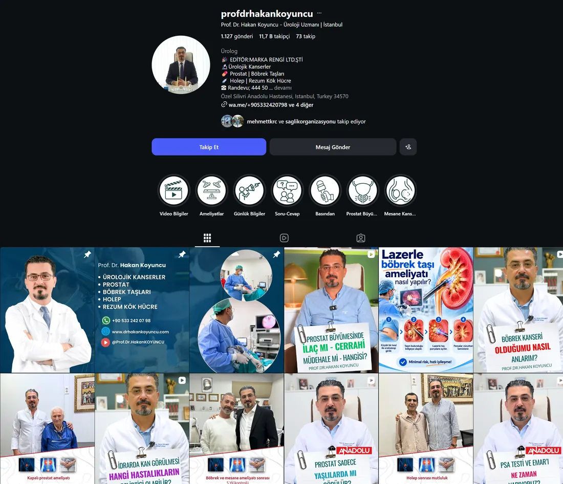 Prof. Dr. Hakan Koyuncu Instagram profili — Marka Rengi sosyal medya yönetimi