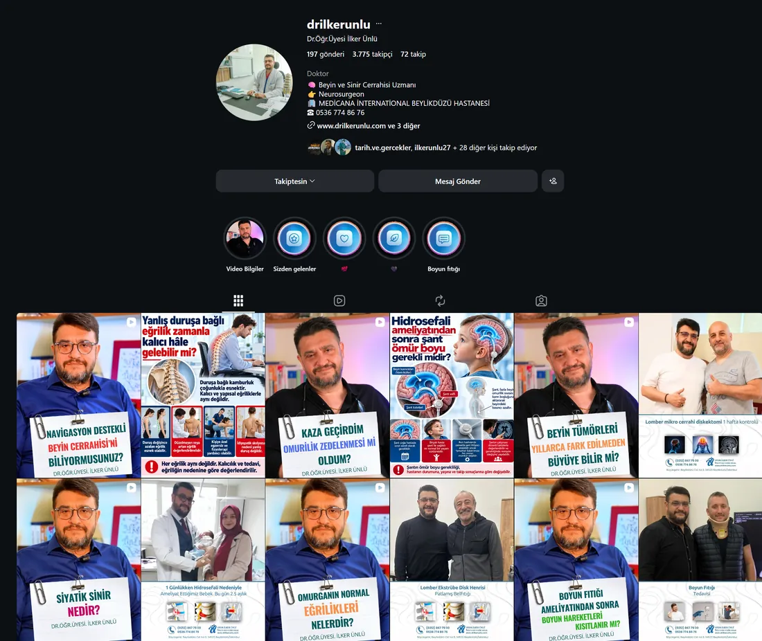 Dr. Öğr. Üyesi İlker Ünlü Instagram profili — Marka Rengi sosyal medya yönetimi