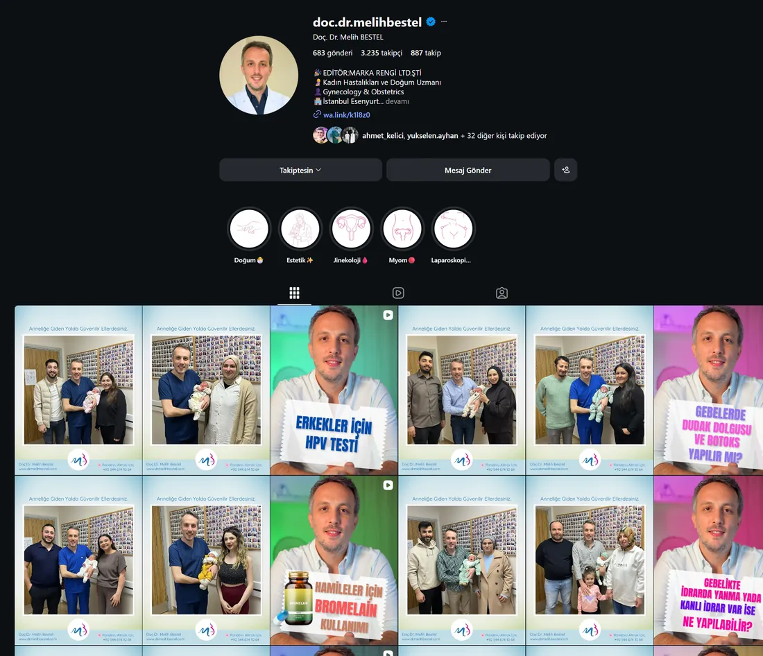 Doç. Dr. Melih Bestel Instagram profili — Marka Rengi sosyal medya yönetimi